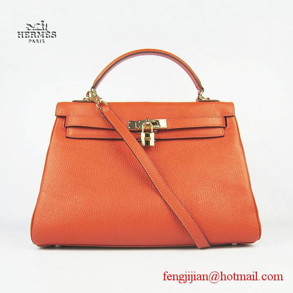 Hermes Kelly 32cm Togo Leather Bag Orange 6108 Gold Hardware